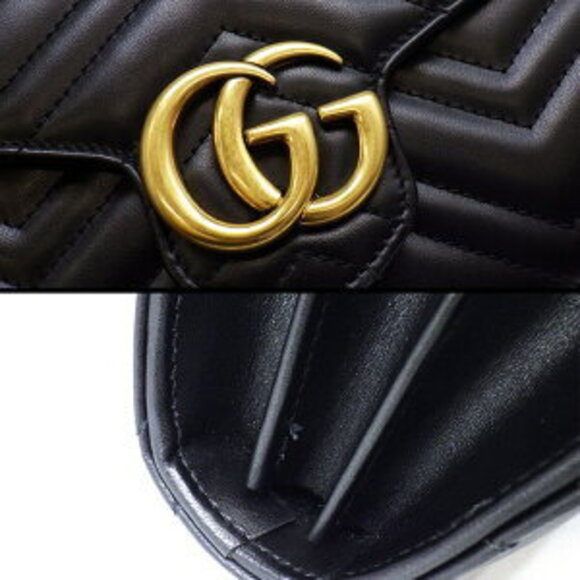 Gucci GG Marmont Chain Wallet Shoulder Bag Black Chevron Quilted - Picture 10 of 10